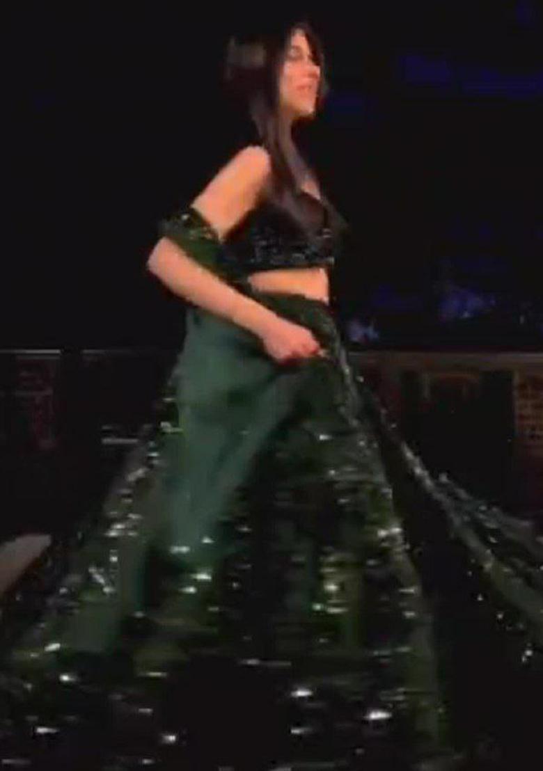 Dark Green Embroidered Blended Lehenga Set With Dupatta - Indya