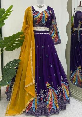 Maroon Embroidered Blended Lehenga Set With Dupatta