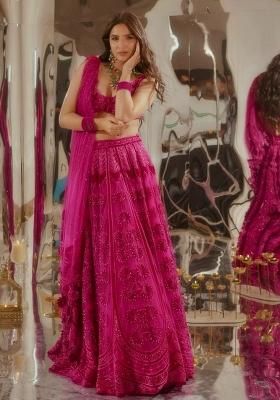 Burgundy Printed Blended Lehenga Set With Dupatta