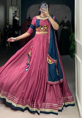 Pink Embroidered Blended Lehenga Set With Dupatta