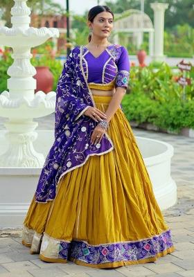 Yellow Embroidered Blended Lehenga Set With Dupatta