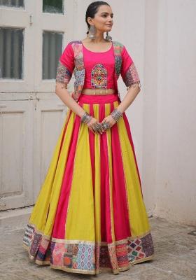 Multi Color Embroidered Blended Lehenga Set With Dupatta