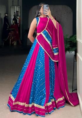 Purple Embroidered Blended Lehenga Set With Dupatta