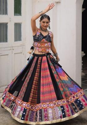 Multi Color Embroidered Blended Lehenga Set With Dupatta