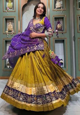 Yellow Embroidered Blended Lehenga Set With Dupatta