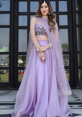 Lavender Embroidered Organza Net Lehenga Set