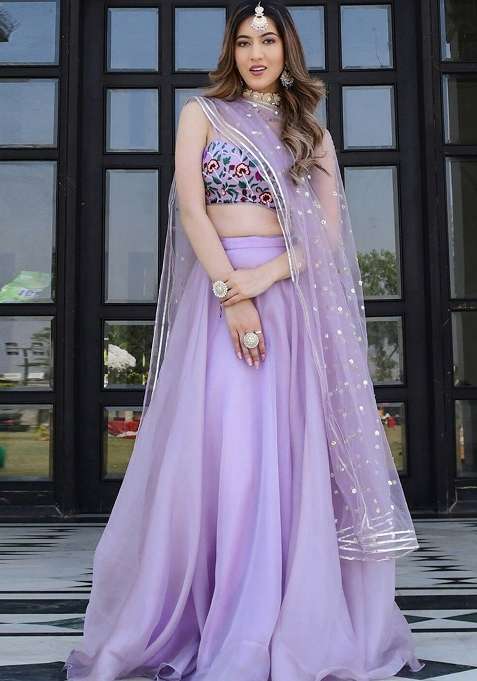 Lavender Embroidered Organza Net Lehenga Set for Diwali and Festive Wear
