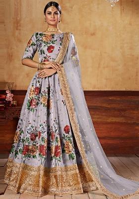 Lavender Embroidered Art Silk Lehenga Set