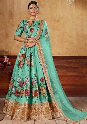 Blue Embroidered Art Silk Lehenga Set