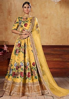 Yellow Embroidered Art Silk Lehenga Set