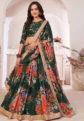 Green Embroidered Georgette Lehenga Set