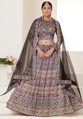 Dusty Purple Embroidered Art Silk Lehenga Set