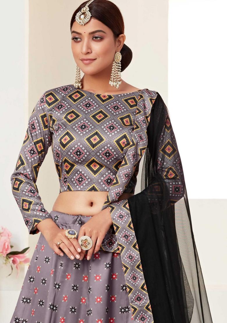 Dusty Purple Embroidered Art Silk Lehenga Set - Indya