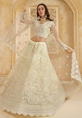 White Embroidered Net Lehenga Set