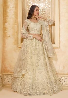 White Embroidered Net Lehenga Set