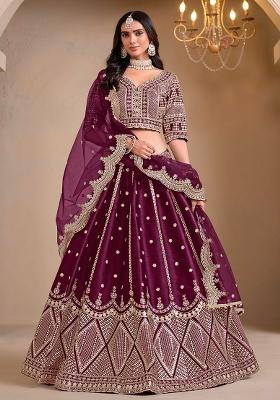 Purple Embroidered Art Silk Lehenga Set