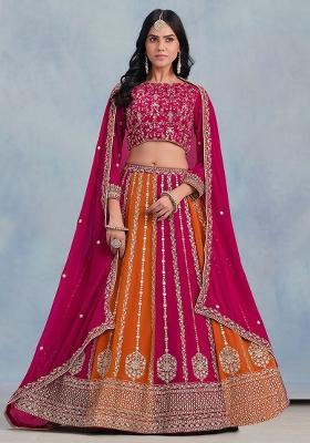 Pink Embroidered Georgette Lehenga Set