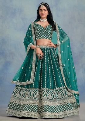 Blue Embroidered Art Silk Lehenga Set