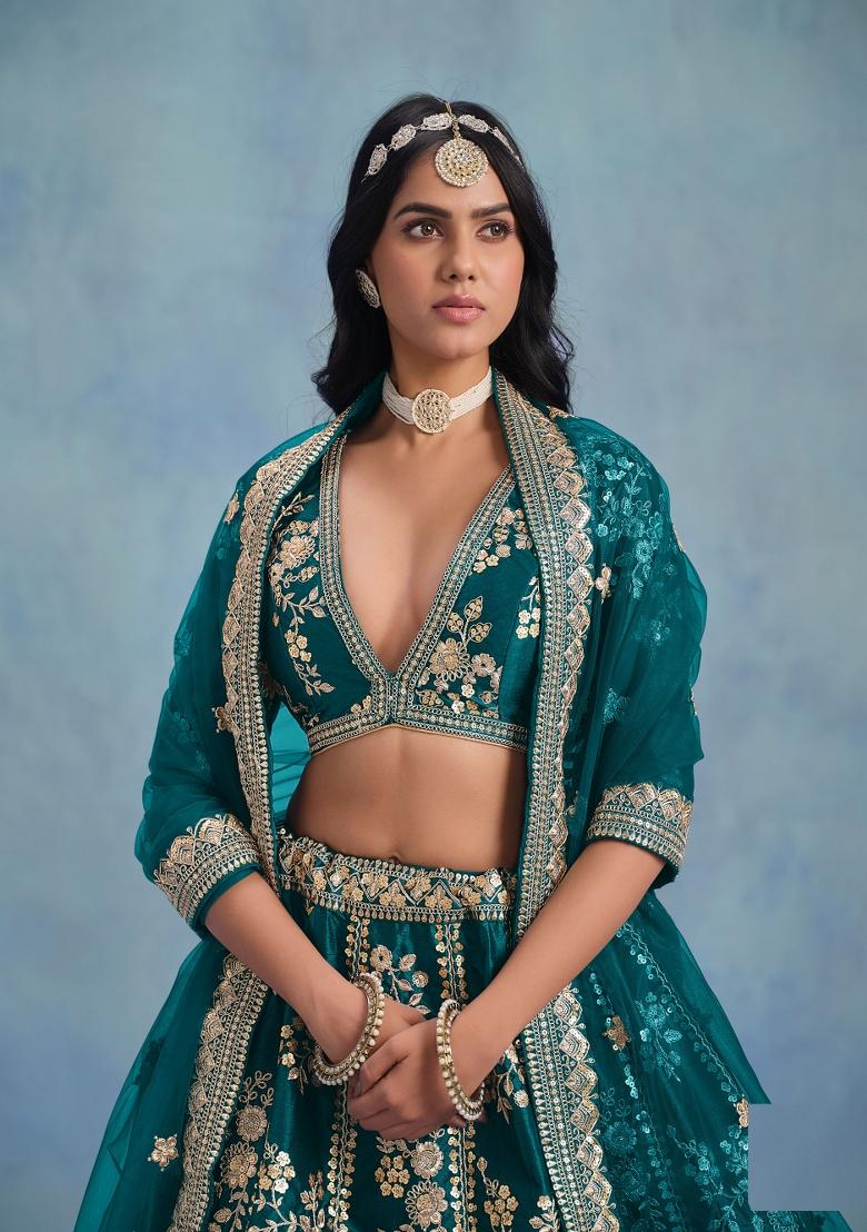 Rama Embroidered Art Silk Lehenga Set - Indya