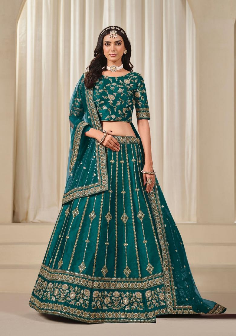 Rama Embroidered Art Silk Lehenga Set - Indya