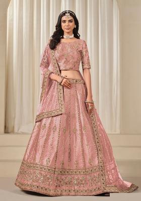 Pink Embroidered Art Silk Lehenga Set