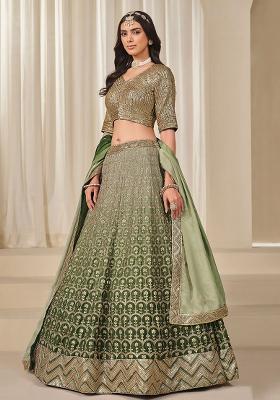 Mehendi Embroidered Chinon Silk Lehenga Set