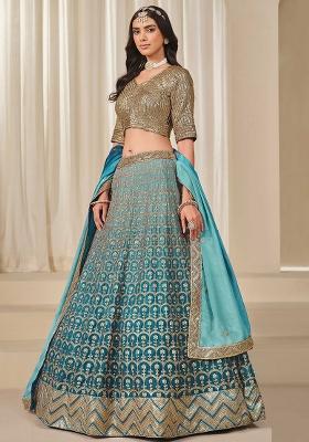 Rama Embroidered Chinon Silk Lehenga Set