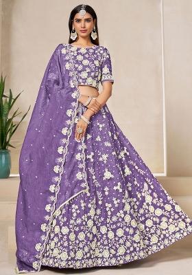 Lavender Embroidered Organza Lehenga Set
