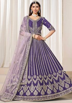 Purple Embroidered Art Silk Lehenga Set