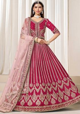 Rani Pink Embroidered Art Silk Lehenga Set