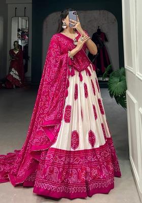 Pink Printed Crepe Lehenga Set