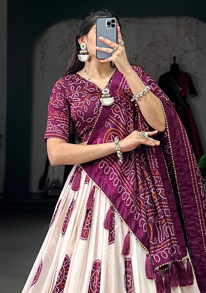 Purple Printed Crepe Lehenga Set - Indya