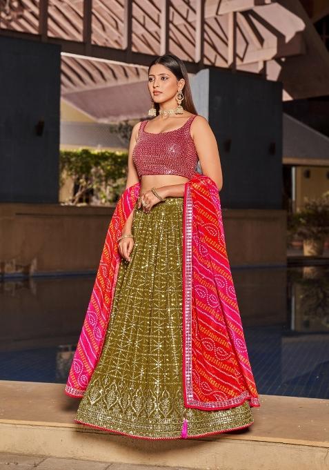 Pink Embroidered Georgette Lehenga Choli Set