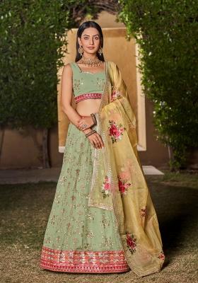 Pista Embroidered Georgette Lehenga Choli Set