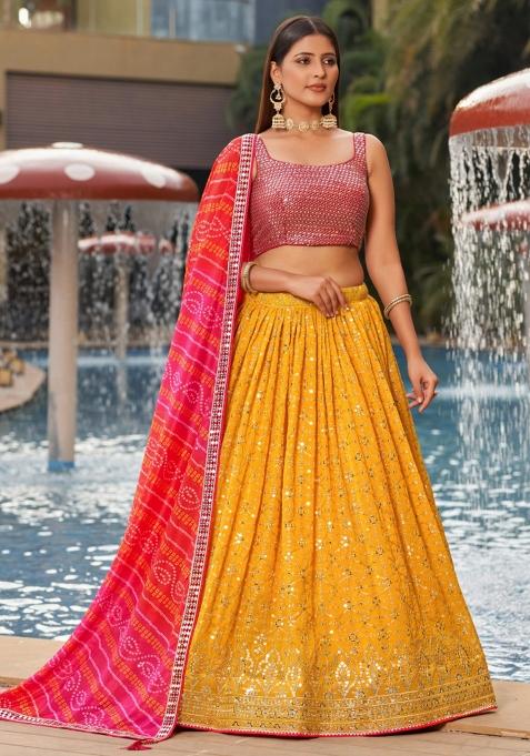 Pink Embroidered Georgette Lehenga Choli Set