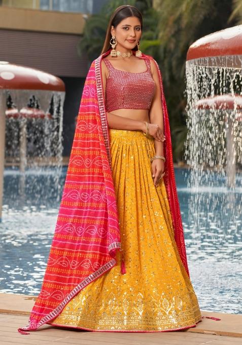 Pink Embroidered Georgette Lehenga Choli Set