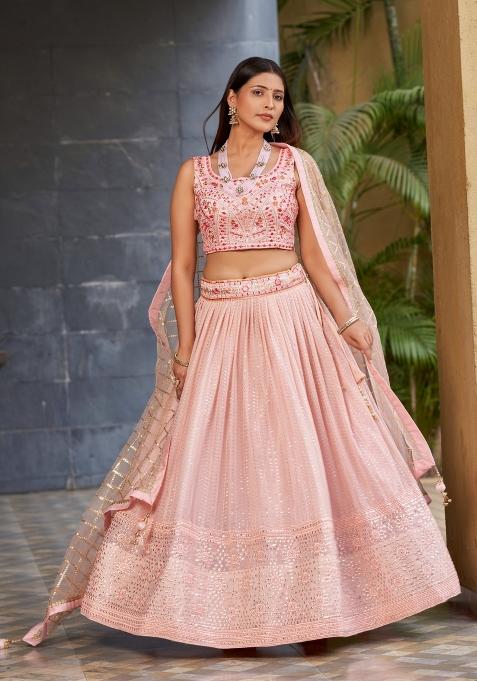 Pink Embroidered Art Silk Lehenga Choli Set