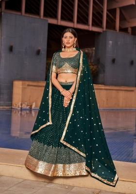 Green Embroidered Georgette Lehenga Choli Set
