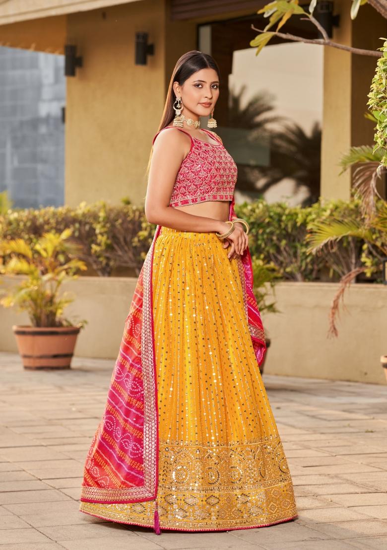 Pink Embroidered Art Silk Lehenga Choli Set