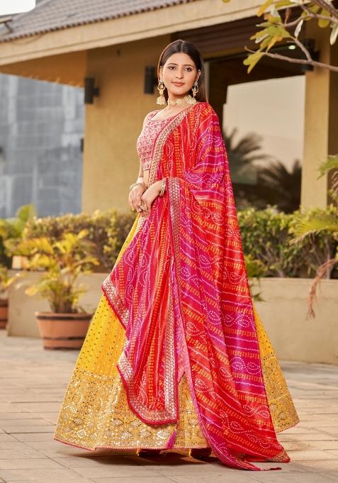 Pink Embroidered Art Silk Lehenga Choli Set