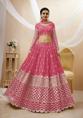 Pink Embroidered Georgette Lehenga Choli Set