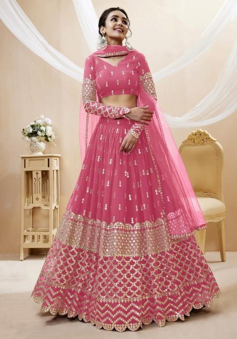 Pink Embroidered Georgette Lehenga Choli Set
