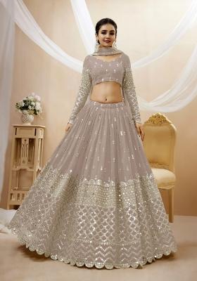Grey Embroidered Georgette Lehenga Choli Set