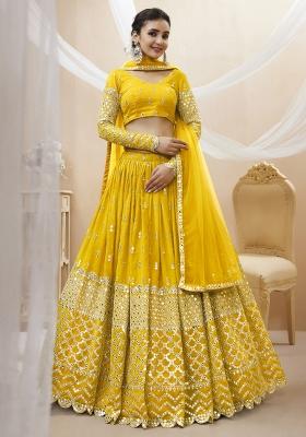 Yellow Embroidered Georgette Lehenga Choli Set