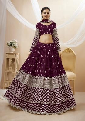 Wine Embroidered Georgette Lehenga Choli Set