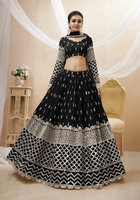 Black Embroidered Georgette Lehenga Choli Set