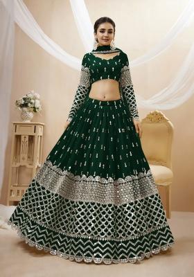 Green Embroidered Georgette Lehenga Choli Set