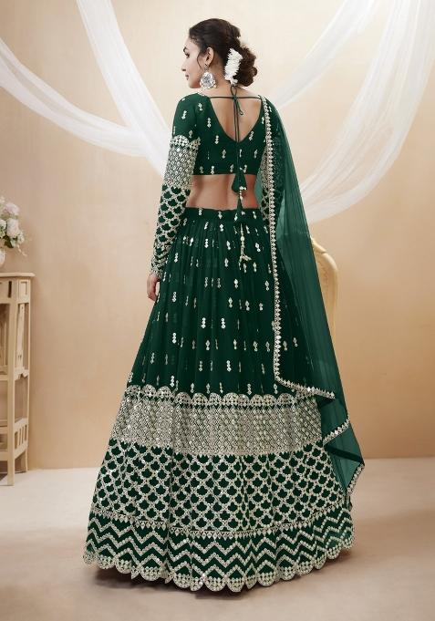 Green Embroidered Georgette Lehenga Choli Set