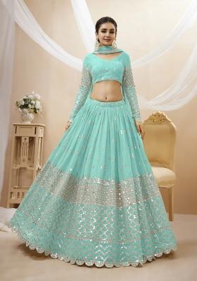 Sky Blue Embroidered Georgette Lehenga Choli Set