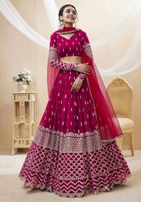 Hot Pink Embroidered Georgette Lehenga Choli Set